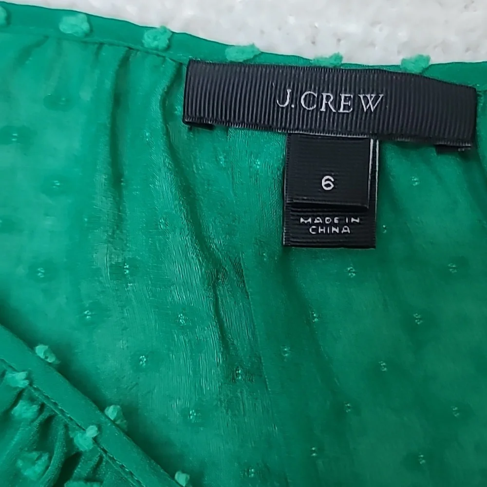 J Crew Flowy Sheer Silk Chiffon Long Sleeve Dot Blouse in Green - Picture 11 of 17